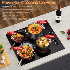 24in Electric Ceramic Cooktop 4 Burners,8 Power Levels, Residual Heat Indicator