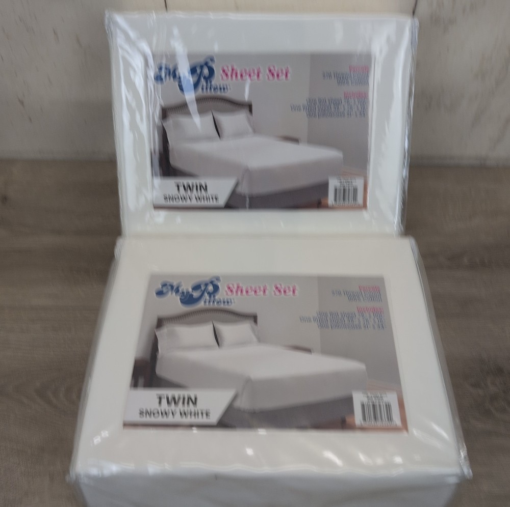 Lot Of 2 MyPillow 100% Cotton Percale Bed Sheets 270 Thread Count Twin White