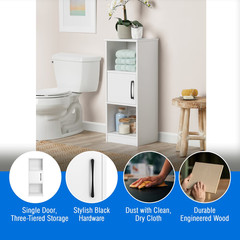 Mainstays Ardent 3 Tier Storage Tower with Door & Open Shelves White Cabinet