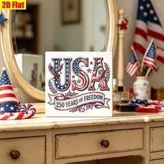 USA 250 Years Of Freedom Wooden Box Sign Patriotic Eagle Flag 4th Of July Decor
