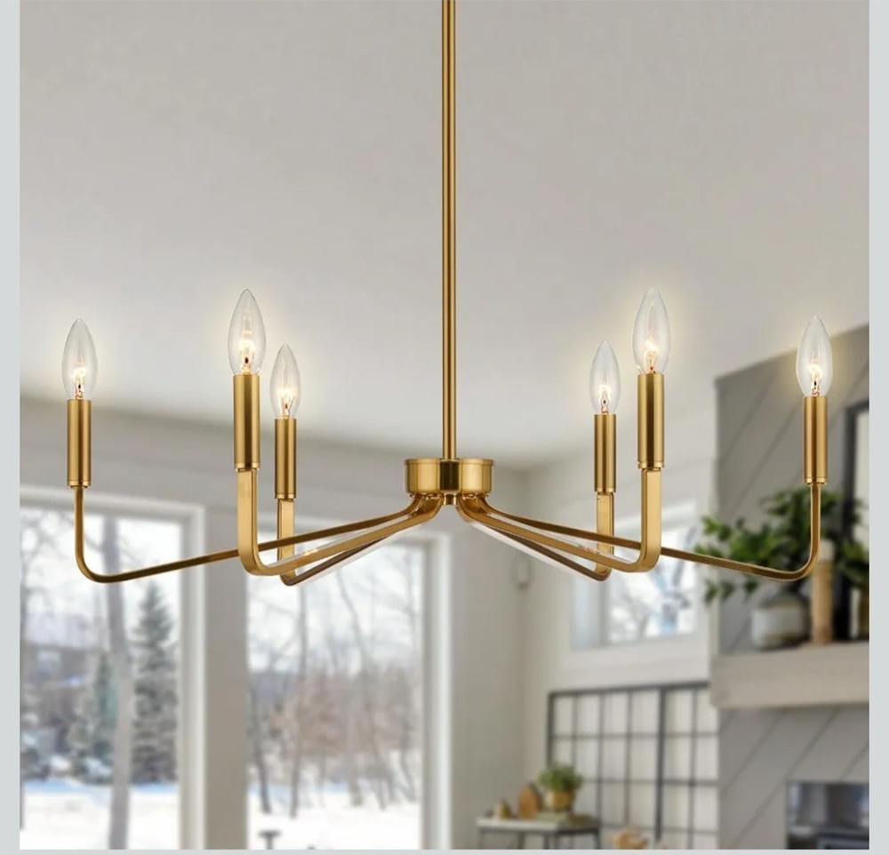 Brushed Gold Chandeliers for Dining Room, 6-Light Modern Farmhouse Chandelier, B
