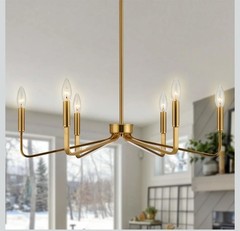 Brushed Gold Chandeliers for Dining Room, 6-Light Modern Farmhouse Chandelier, B
