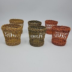 6 Vintage Boho Wicker Rattan Cup Glass Holders Handles Garden Party 3.25” Tiki