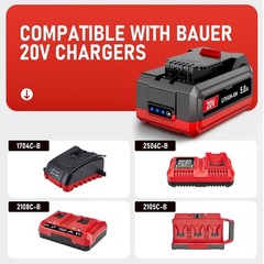 2 Pack 20V 5Ah Replacement Battery Lithium for Bauer Power Tool 1704C-B 2506C-B