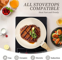 Nonstick Ceramic Cookware Set, 7-Piece Cream White Non-Toxic Pots and Pans Set,