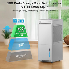 5000 Sq.Ft Energy Star Most Efficient 2024 Dehumidifier, Max 100 Pint Dehumidifi