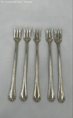 Vintage Nickel Silver Cocktail Seafood Cheese 6 in Forks Set of 5 Ornate Design