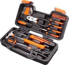 CARTMAN 39 Piece Tool Set General Household Hand Kit with Plastic Toolbox Orange
