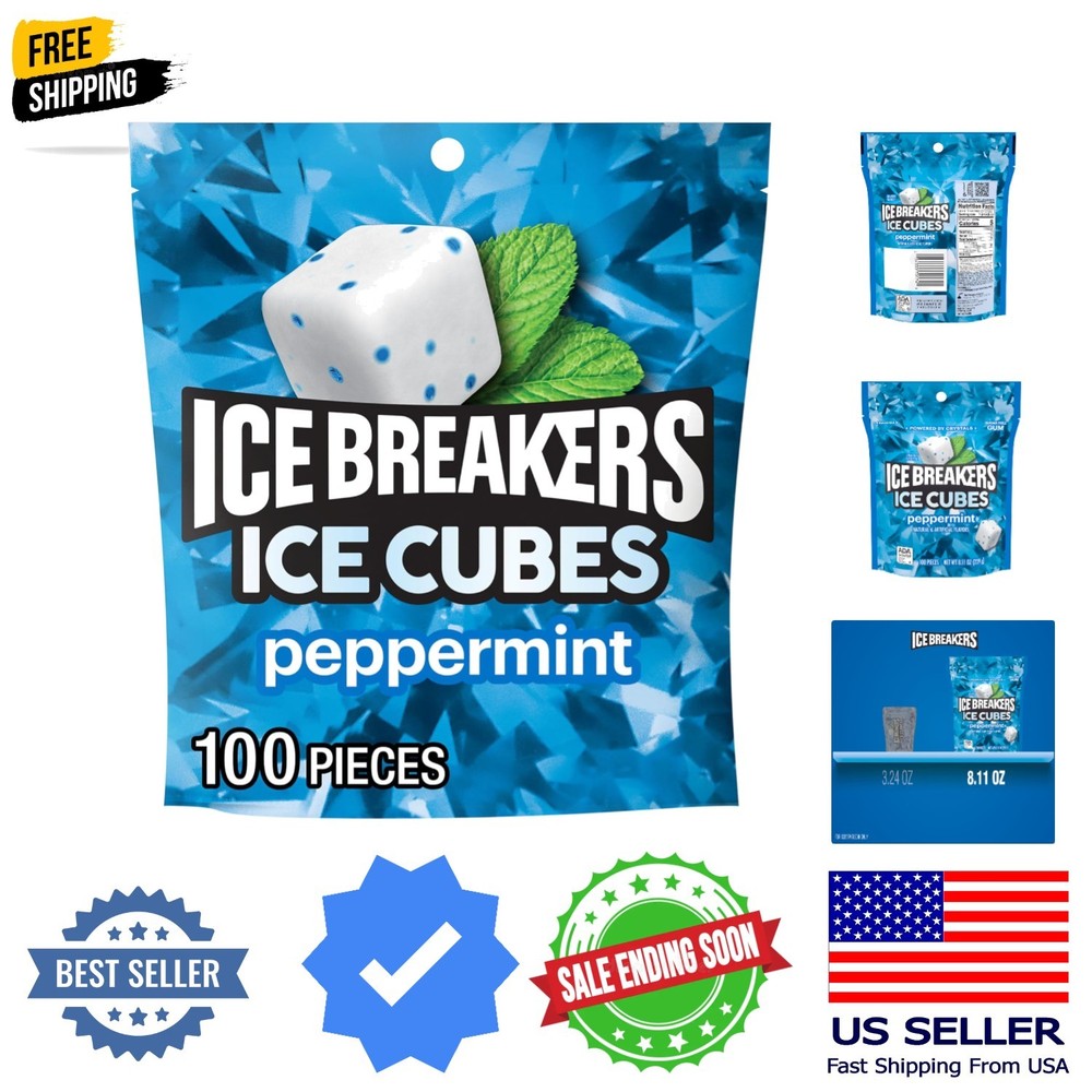 Ice Cubes Peppermint Sugar Free Chewing Gum Pouch, 8.11 oz 100 Pieces