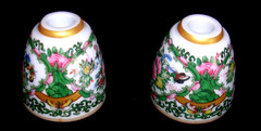 WILLIAMS SONOMA FAMILLE ROSE TINY TAPER HOLDERS SET OF 2 PORCELAIN NEW/ORIGPKG