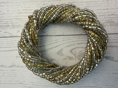 Set of 7 Vintage Beaded Napkin Rings with Tiny Seed Beads Silver Gold India EUC