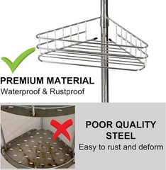 4-Tier Shower Caddy Organizer Tension Pole, Rustproof Corner Shelf for Bathroom