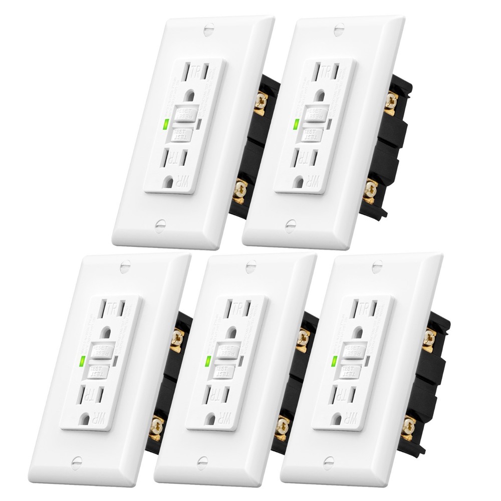 5 Pack GFCI Outlet 20 Amp Outdoor Weatherproof Tamper Resistant Self Test White