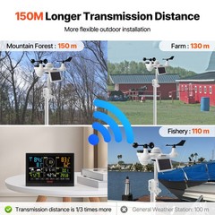 VEVOR 7-in-1 Wi-Fi Weather Station 7.5 in Color Display Wireless Outdoor Sensor