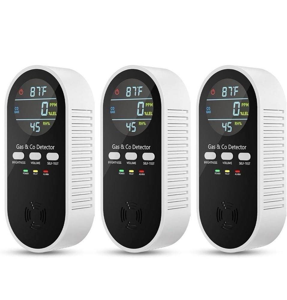 5-in-1 Carbon Monoxide Detectors Natural Gas Leak Detector 3 Pack New