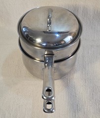 Vintage Belgium 2 QT Double Boiler Pans Lid Stainless Steel MANOR HOUSE