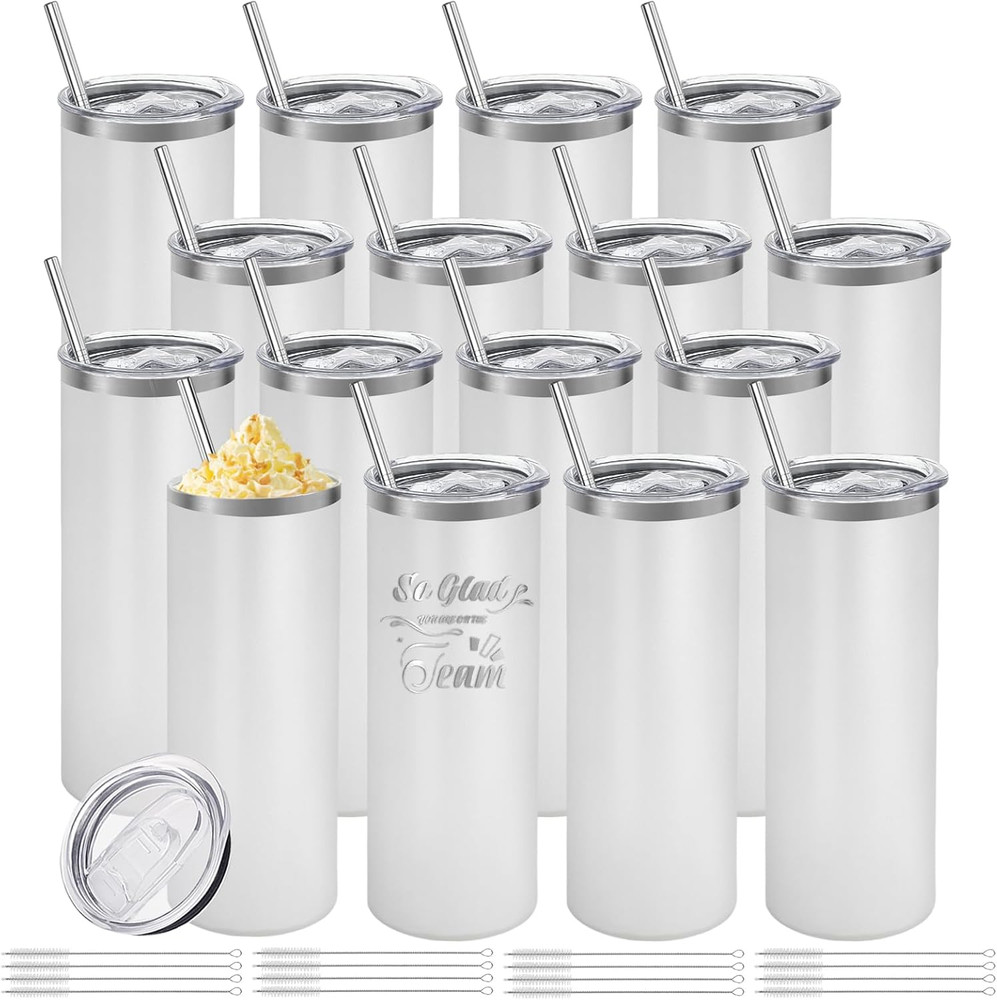 16 Pack 20oz Stainless Steel Tumblers with Lid & Straw – DIY Gift Ready