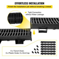 VEVOR Drainage Trench Driveway Channel Drain Kit Plastic Grate-5.8″x3.1″-6 Pack