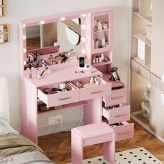 Large Vanity Desk with LED Lighted Mirror & Power Outlet, Makeup Vanity Table