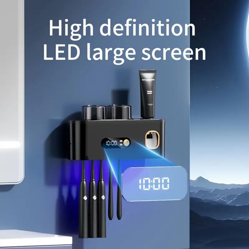 Smart Toothbrush Holder UV Sanitizing Wall Mount Automatic Toothpaste Squeezer