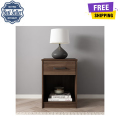 Mainstays Ardent Nightstand, 1 Drawer Bedside Table, Dark Walnut, Storage Shelf