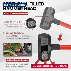 YIYITOOLS 9LB Dead Blow Hammer, 33″ Long, One-Piece Forged Carbon Steel, Steel B
