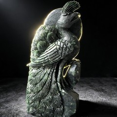 Hand Carved Jade Bird Figurine Natural Stone Animal Sculpture Desk Decor 7.68in