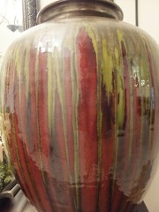 New Pier 1 Imports Large Vase Burgundy Red Green Metallic Bronze Reactive Glaze