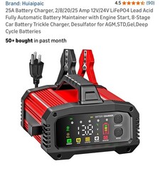 Fully Automatic Battery Charger, 25A 2/8/20/25 Amp 12V/24V LiFePO4 Lead Acid