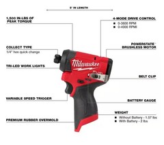 Milwaukee M12 FUEL 1/4″ Hex Impact Driver GEN 3 Model 3453-20 (Tool Only)