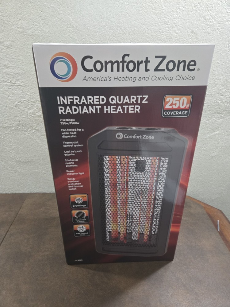 Comfort Zone Infrared Quartz Radiant Heater Adjustable Thermostat Fan Forced