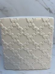 Classic White Ceramic Embossed Moroccan Trellis Tissue Box Holder Cover 6″ x 6″