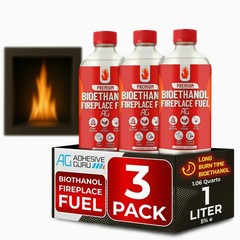 Bio Ethanol Fireplace Fuel (3×1 L) For Tabletop Fires, Stoves,Versatile Clean