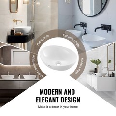 VEVOR Modern Ceramic Vessel Sink 16″x13.4″ Bathroom Vanity Bowl Countertop White
