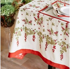 Couleur Nature, “Gooseberry Red & Green” French Country Holiday Tablecloths, NEW