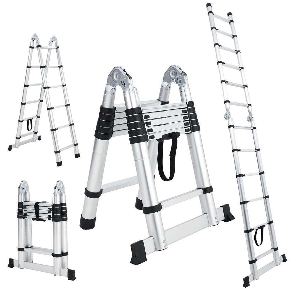 12.5Ft-18.5Ft Aluminum Non-Slip Telescoping Ladder Extension Folding Ladders