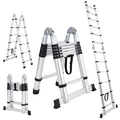 12.5Ft-18.5Ft Aluminum Non-Slip Telescoping Ladder Extension Folding Ladders