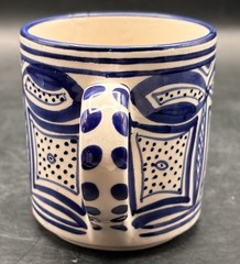 Le Souk Ceramique Tunisia Blue White Hand Painted Geometric Design Coffee Mugs