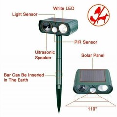 1/2PK Animal Repeller Ultrasonic Solar Power Outdoor Pest Cat Mice Sensor PIR US