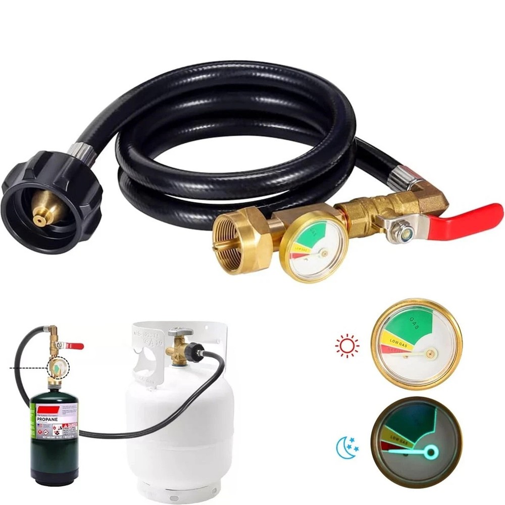 1LB To 20LB Propane Refill Adapter Extension Hose With Gauge On-Off Control 40”