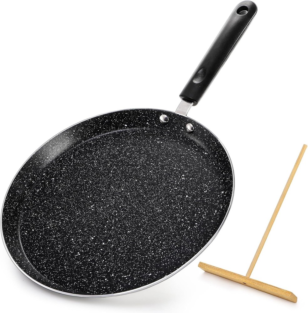 10 Inch Nonstick Crepe Pan with Spreader, Flat Skillet Tortilla Pan with Granite