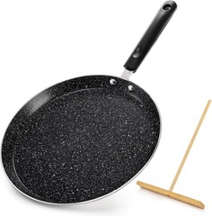 10 Inch Nonstick Crepe Pan with Spreader, Flat Skillet Tortilla Pan with Granite