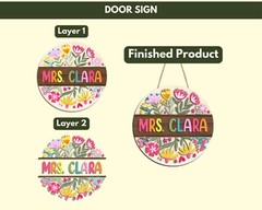 Custom 3D Teacher Door Hanger, Floral Name Sign, Back to School Gift