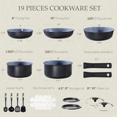 19PCS Black & Gray Ceramic Cookware Set – Non-Stick, Oven Safe, Induction Ready