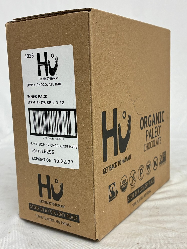 Hu GET BACK TO HUMAN Organic Dark Simple Chocolate 12 BARS Vegan Gluten Free