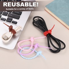 20Pcs Silicone Cable Ties Reusable Rubber Twist Straps Black
