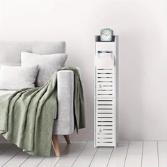 Toilet Paper Holder Stand, Small Bathroom Storage Cabinet with Doors and Shelves