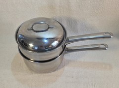 Vintage Belgium 2 QT Double Boiler Pans Lid Stainless Steel MANOR HOUSE