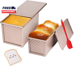 2 Pack Pullman Loaf Pan with Lid, 1 Lb/0.5 Lb Dough Capacity for Homemade Bread,