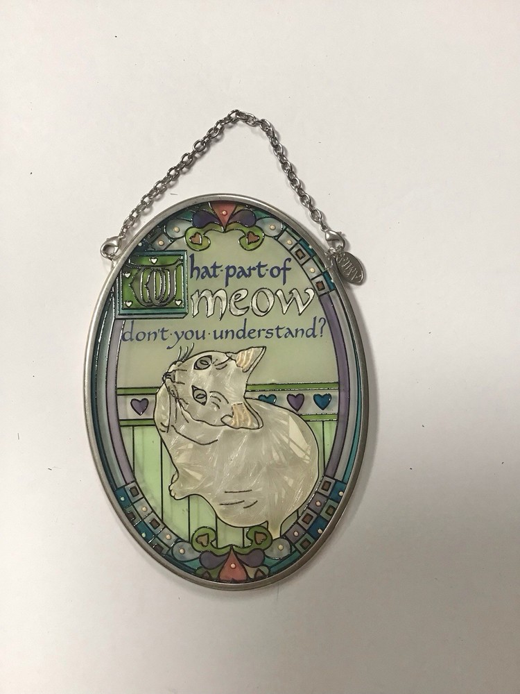Siamese Cat 4.5×3.25” Oval Suncatcher AMIA Studios Hand-Painted Glass